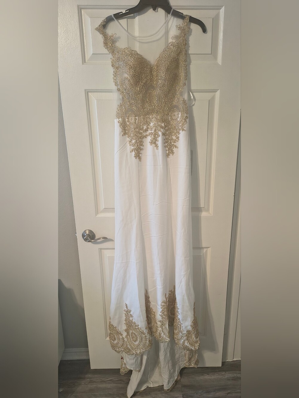 Babyonline Dress White & Gold Embroidered Formal Maxi Dress – Size S